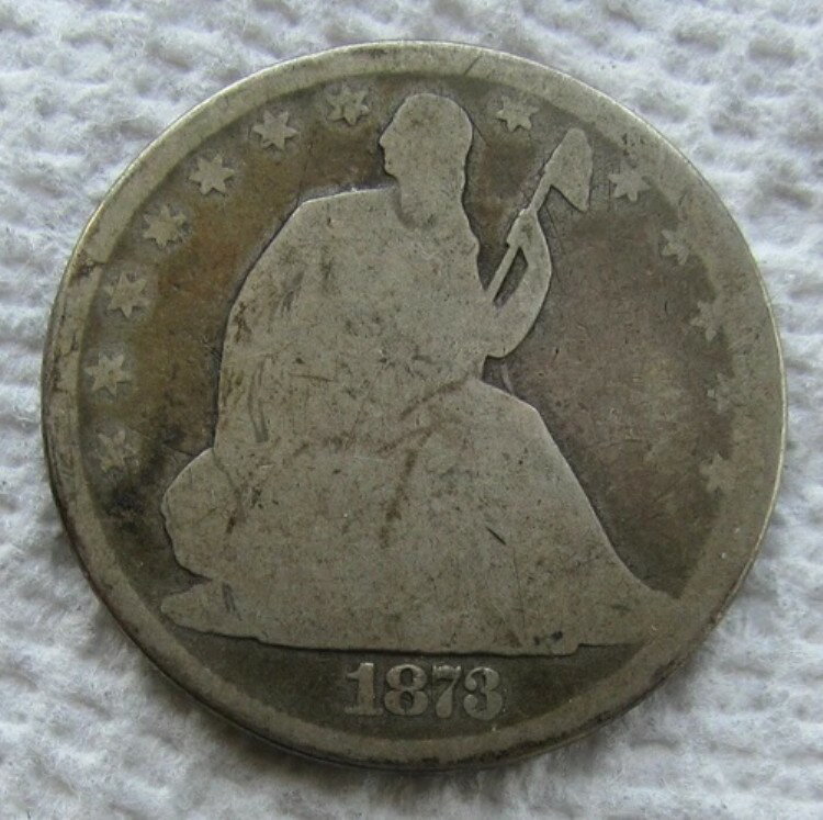 1873年 矢なし 着席リバティ シルバー ハーフドル 希少 キー日付 クリーニング済み