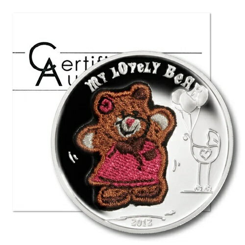 パラオ刺繍テディベア 5ドル 2012年 プルーフカラー法定通貨銀貨 COA付き