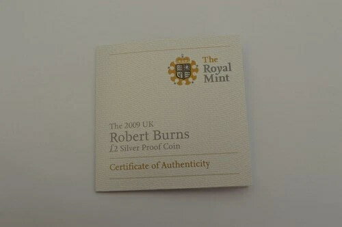 2009年 ロバート・バーンズ 2ポンド 2ポンド シルバー プルーフコイン ボックス + COA 少々の変色あり