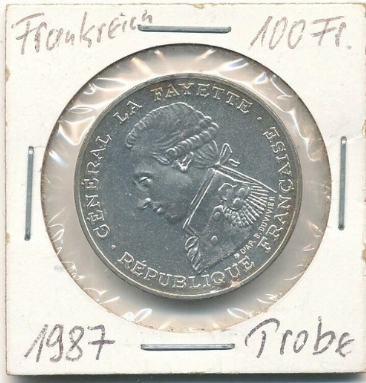フランス：ニース第255号に倣い、1987年のBUで100フランがAgで発行（試験鋳造）