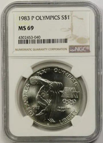 1983-P オリンピック 円盤投げ選手 $1 NGC MS 69 現代記念銀貨