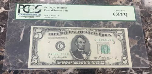 1950B 5ドル連邦準備銀行券 ~ PCGS 63 PPQ ~ フィラデルフィア ~ Fr 1963-C(3)
