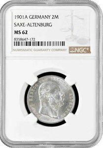 ザクセン アルテンブルク 2 マーク 1901 A、NGC MS62、「エルンスト 2 世公爵 (1853 - 1908)」-
