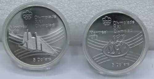 1976年 5ドル カナダ 銀貨 プルーフコイン - モントリオールオリンピック聖火台とオリンピック村