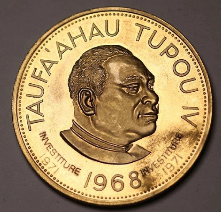 トンガ・パアンガ 1968年 刻印入り 叙任式 金メッキ プルーフコイン 鋳造価格 1,000ドル