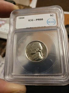 ICGグレーディングカンパニー発行の1954年プルーフ ジェファーソン ニッケル PR 66！注目商品！