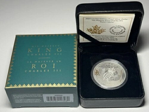 チャールズ3世のロイヤルサイファー 2023 カナダ .9999 純銀 1ドル硬貨