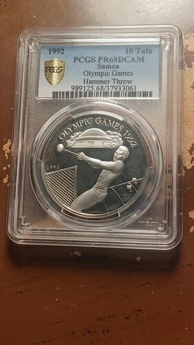 1992年 サモア 銀貨 プルーフ 10タラ オリンピック ハンマー投げ PCGS PR68 DCAM 2195
