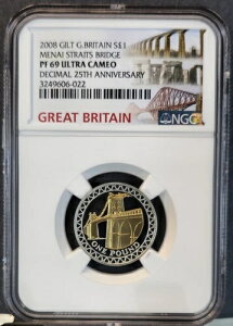 2008年 イギリス 銀貨 1ポンド メナイ海峡橋 NGC PF 69 ウルトラカメオ
