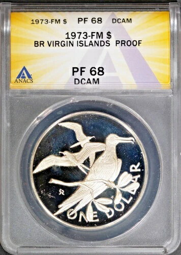 1973年 $1 シルバー FM ブリティッシュ・ヴァージン ブリティッシュ諸島 PF 68 DCAM AN # 7622327 + ボ..