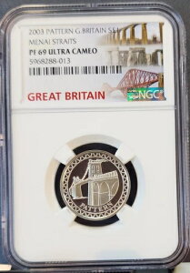 2003年 イギリス 銀貨 1ポンド パターン メナイ海峡 NGC PF 69 ウルトラカメオ