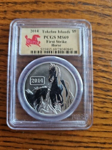 2014年 トケラウ RP .999 銀貨 午年 $5 MS