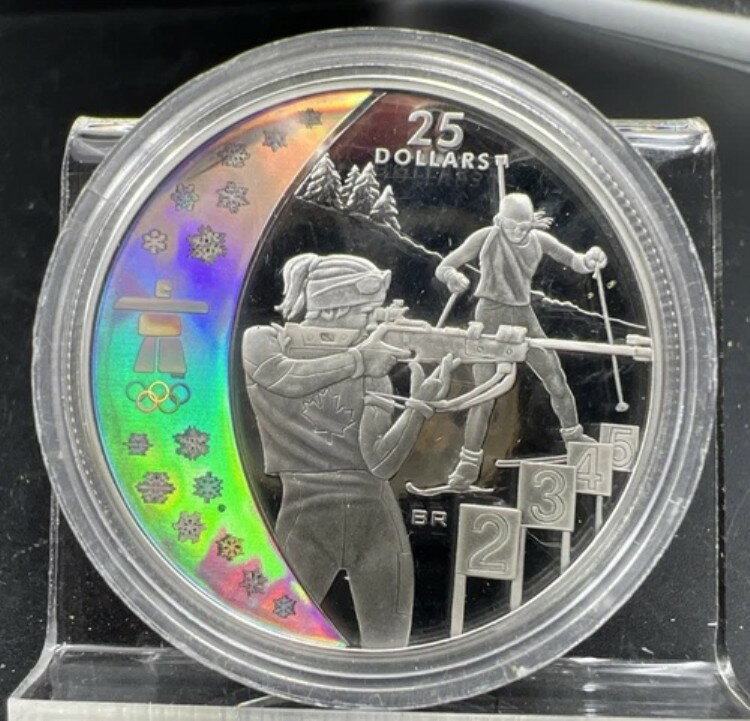 2007 2010 バンクーバーオリンピック 25ドル銀貨 ホログラフィックバイアスロンプルーフコイン