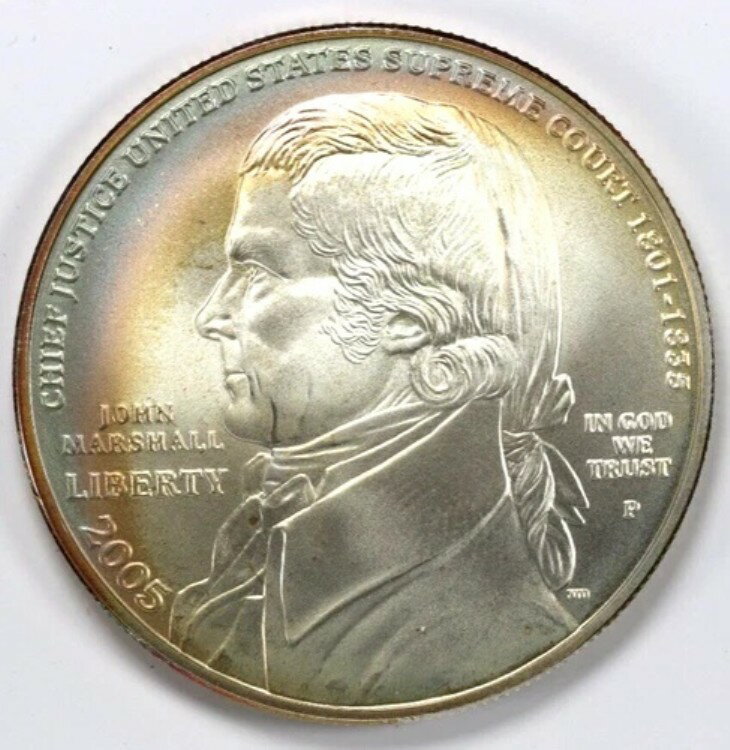 2005年 ジョン・マーシャル最高裁判事 90%銀貨 虹色仕上げ 1ドル(3)