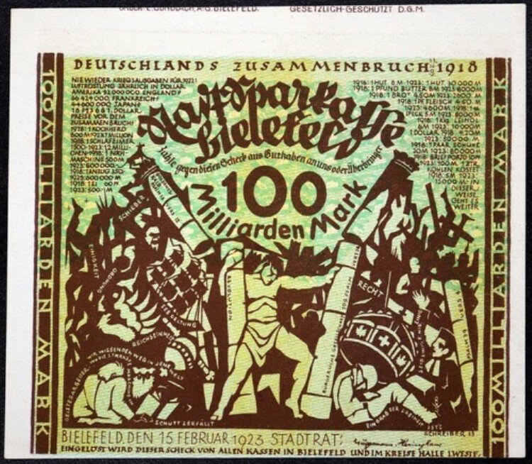 ビーレフェルト 1923 XX-RARE 1,000 億マークのワイルドなシルエット!ドイツ語のノットゲルト