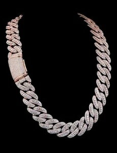 22mmラウンドカットリアルモアッサナイトメンズキューバリンクチェーン20インチ14Kローズゴールド仕上げ-