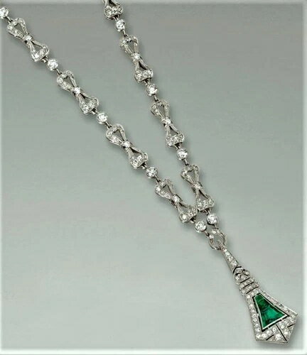 ヴィンテージスタイル ロングネックレス レディース 925スターリングシルバー グリーンCZジュエリー