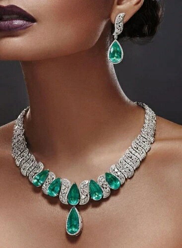 ウェディングレディースネックレス、ダイヤモンドエメラルドジェムストーン925スターリングシルバージュエリー