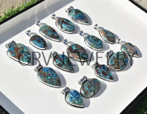 アズライト クリソコラ 宝石ペンダント 1000個 バルクロット 925 シルバーメッキ WH-107