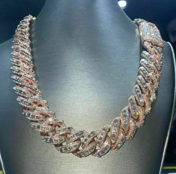 35カラット バゲットカット VVS1 モアッサナイト メンズ キューバンリンクネックレス 925スターリングシルバー