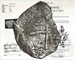 メキシコ 4 リアルフ??ィ ッシャー CoA & タグ 艦隊サンタ マルガリータ 1622 難破船-