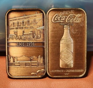 1976年コカコーラ ノーフォーク(バージニア州)&コロンバス(ジョージア州)75周年記念ブロンズバー 希少品