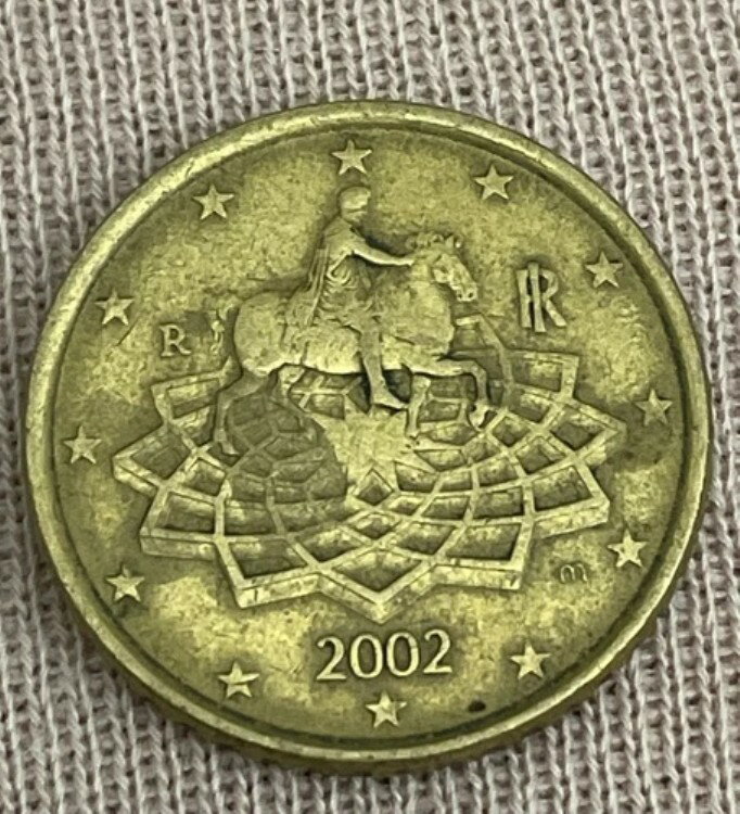 イタリア 50ユーロセント 2002年「マルクス・アウレリウス騎馬像」希少コイン