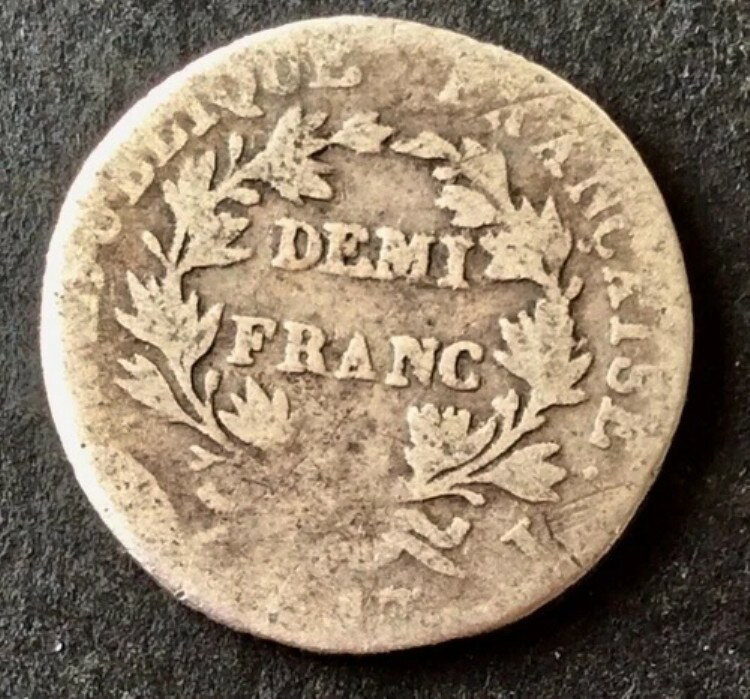 フランス - ナポレオン1世 - 非常に珍しい1/2フラン AN 13 I - フランの後にドットなし