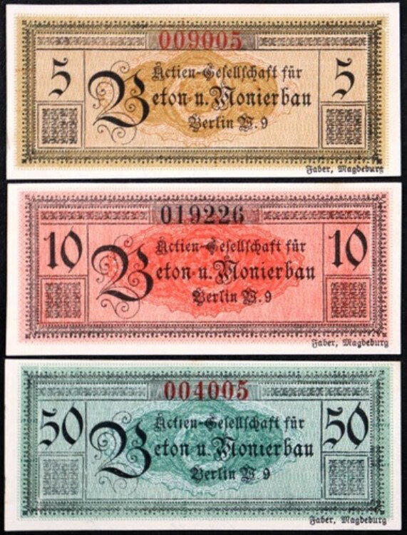 ベルリン 1917 XX-RARE "Beton u. Monierbau" コンプリート セット ドイツ語 Notgeld