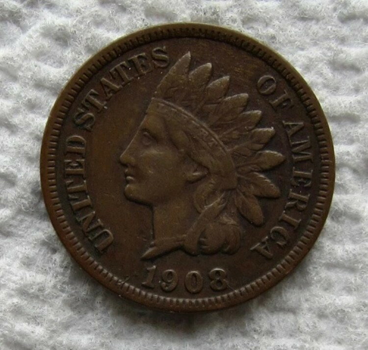 1908-S インディアンヘッドセント 希少キーデイト チョコレートブラウン フルリバティヘッドバンド VF