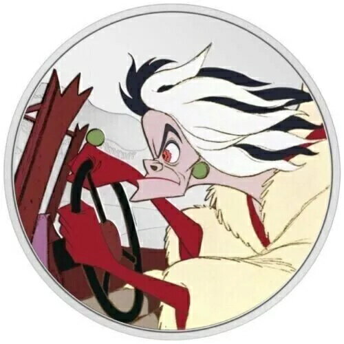 2022年 ニウエ 2ドル 101匹わんちゃん クルエラ・ド・ヴィル 1オンス カラーライズ .999 シルバー プルーフ