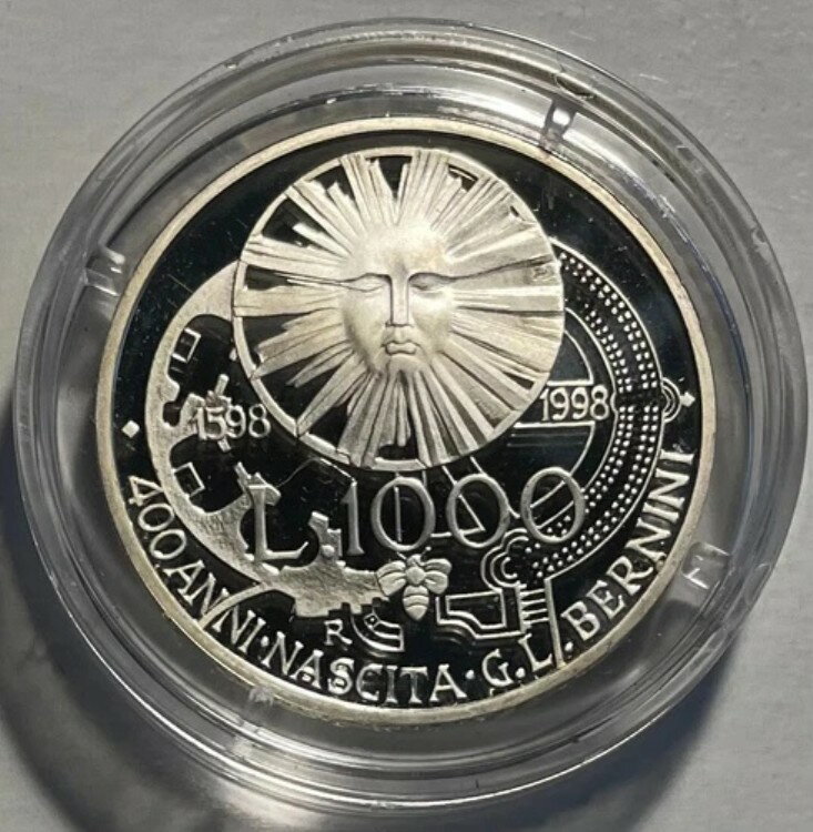 イタリア 1000リラ 1998年 - ジャン・ロレンツォ・ベルニーニ - バロック芸術家 - シルバープルーフ