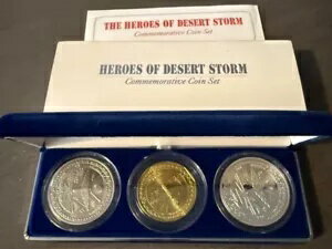 1991年砂漠の嵐の英雄記念コイン3枚セット+COA シルバー キュプロニッケル 真鍮