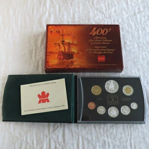 カナダ 2004年 フランス人最初の入植地 8枚プルーフコインセット(銀貨付き) - 完全版