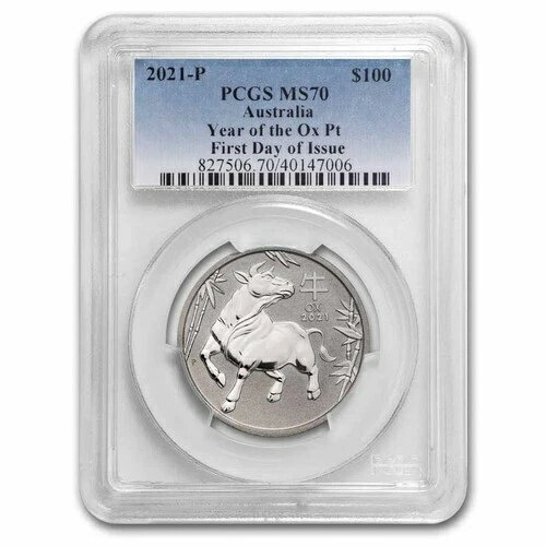 2021年 オーストラリア 1オンス プラチナ ルナ オックス MS-70 PCGS (FDI)