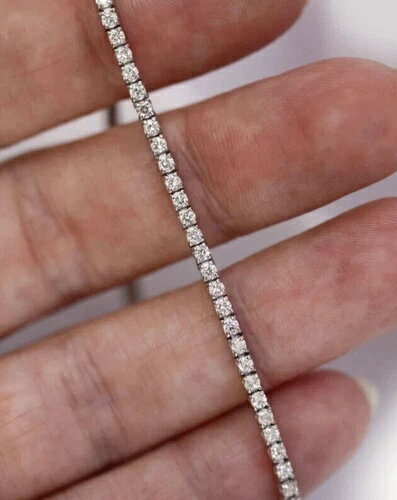 4カラット ラウンドカット 天然ダイヤモンド レディース デイリーウェア テニスブレスレット 14K ホワイトゴールド