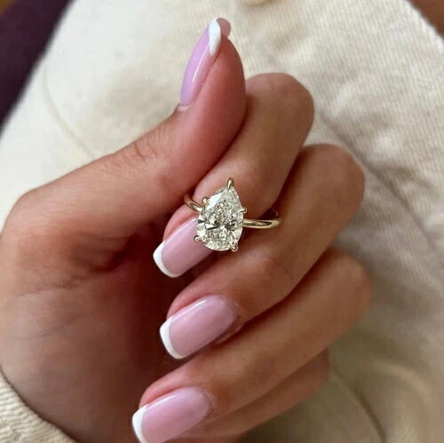 IGI 3.00カラット ペアカット ラボグロウン CVD ダイヤモンド ソリティアリング ソリッド 14K ゴールド F VS1