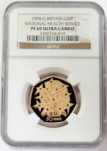 1998年 金貨 イギリス 50ペンス 国民保健サービス NGC プルーフ 69 ウルトラカム