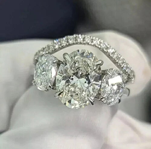 IGI認定 2.80カラット オーバルカット ラボグロウンダイヤモンド ウェディングリングセット 18Kホワイトゴールド