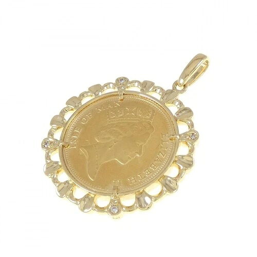 本物 K18YG枠 ダイヤモンド コインペンダント 0.08CT #230-000-039-5396