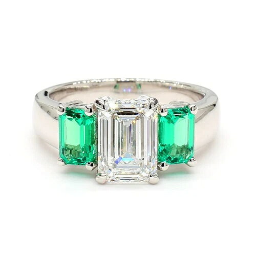 ラボグロウン 2.24カラット D VS1 CVD エメラルド エンゲージリング IGI認定 14K ホワイトゴールド