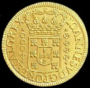 1719年 B ゴールド ブラジル 4000 レイス ジョン V コイン 高品位コンディション KM# 106