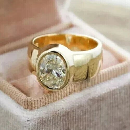 1.10カラット オーバルカット 天然ダイヤモンド メンズリング 記念日の贈り物に 14Kイエローゴールド