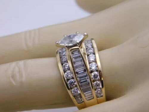 2.77カラット 14Kイエローゴールド ラボグロウンダイヤモンド マーキスプロングリング サイズ6.75