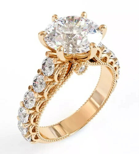 2.55カラットラウンドカット認定VS1 Gラボ作成エンゲージリング14Kイエローゴールド