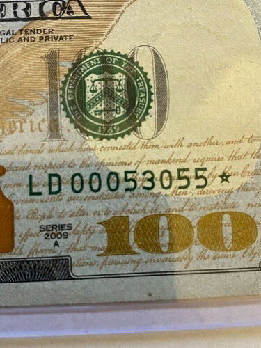 希少な100ドルスターノート「LD 00053055 *」、発行枚数32万枚、クール97.2%