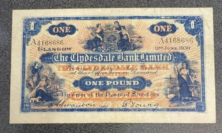 スコットランド「希少な日付1930年6月11日」1ポンドとプレフィックス1つ、非常に希少
