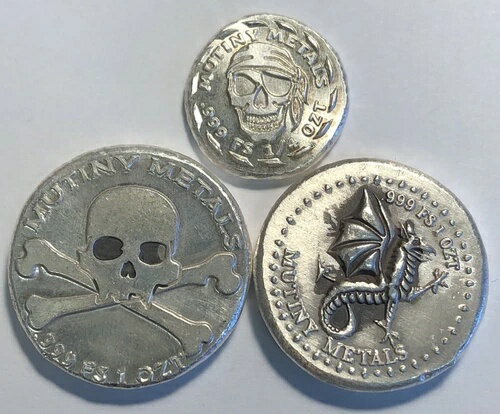 レア ミューティニー メタルズ 1オンス シルバー & 1/4オンス ラウンド (合計 2.25 オンス シルバー)