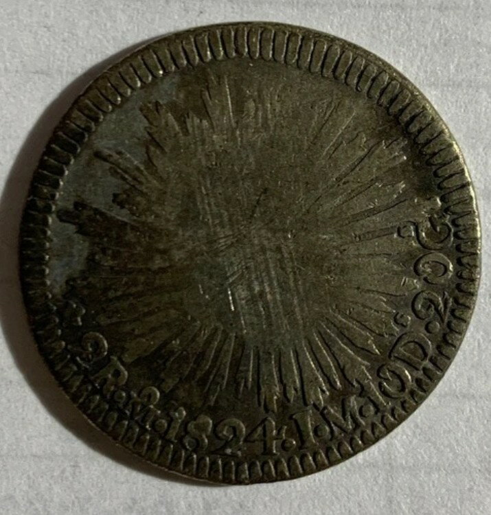 1824年 ミズーリ州 メキシコ 2レアル銀貨 - 「フックネックイーグル」 希少** 1年