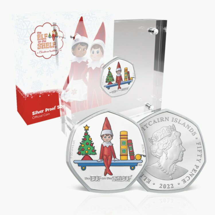 エルフ・オン・ザ・シェルフ公式シルバープルーフ50ペンスカラーコイン2022年版（ディスプレイケース付き）